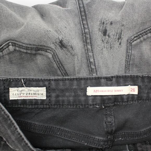 Levi's 721 HighRiseSkinny Stretch FadedBlack Destroyed Distressed 18882-0274 - Picture 4 of 7